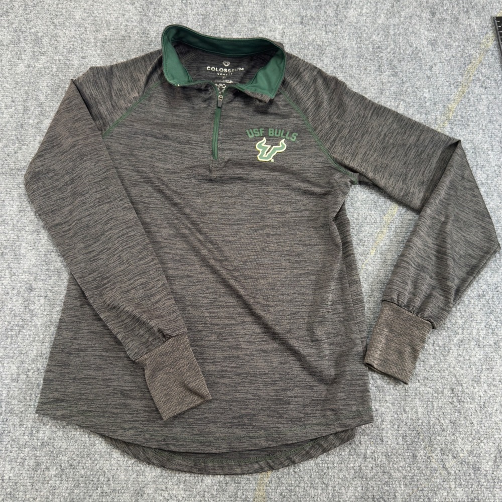 Colosseum USF Bulls Quarter Zip Pullover Space Dye Grey Size S